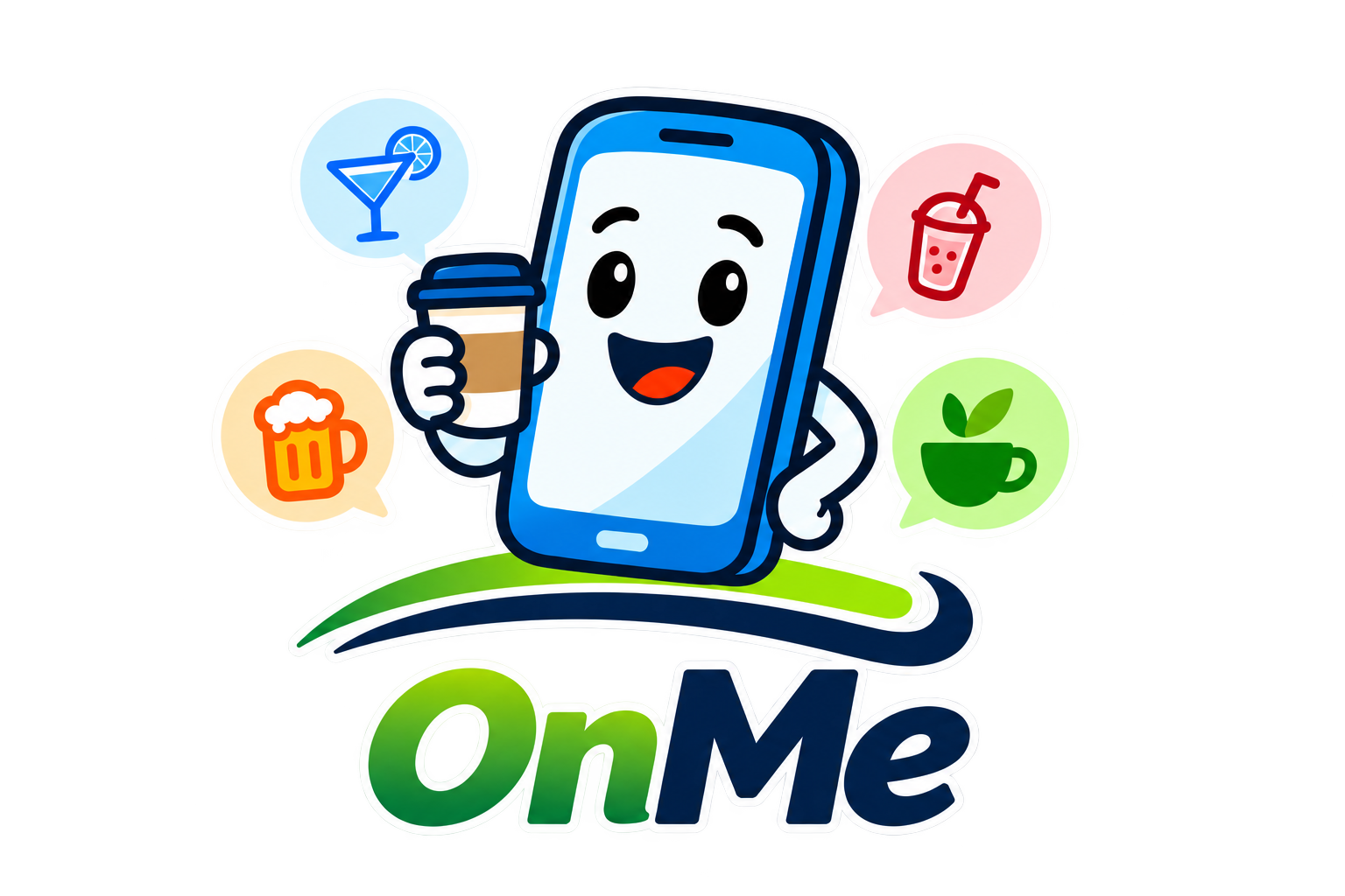 OnMe logo and mascot illustration